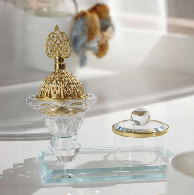 Small set of round mirror plate incense burner