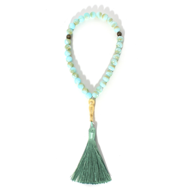 Muslim prayer beads with colored tassels, baked enamel, Islamic prayer beads