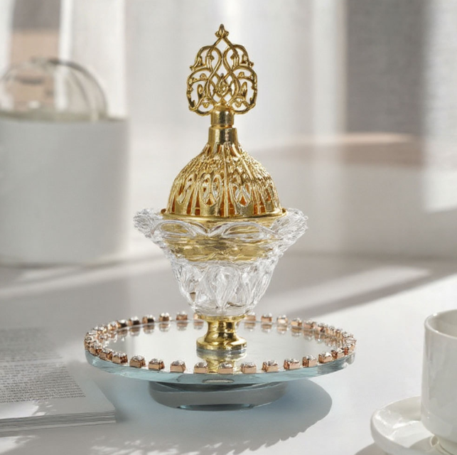 Small set of round mirror plate incense burner