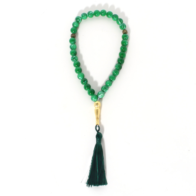 Muslim prayer beads with colored tassels, baked enamel, Islamic prayer beads