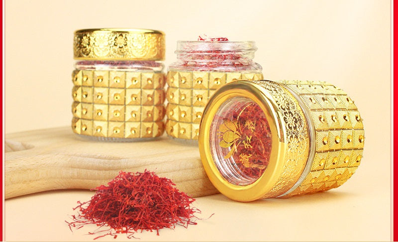 Gold Round Glass Saffron Bottle