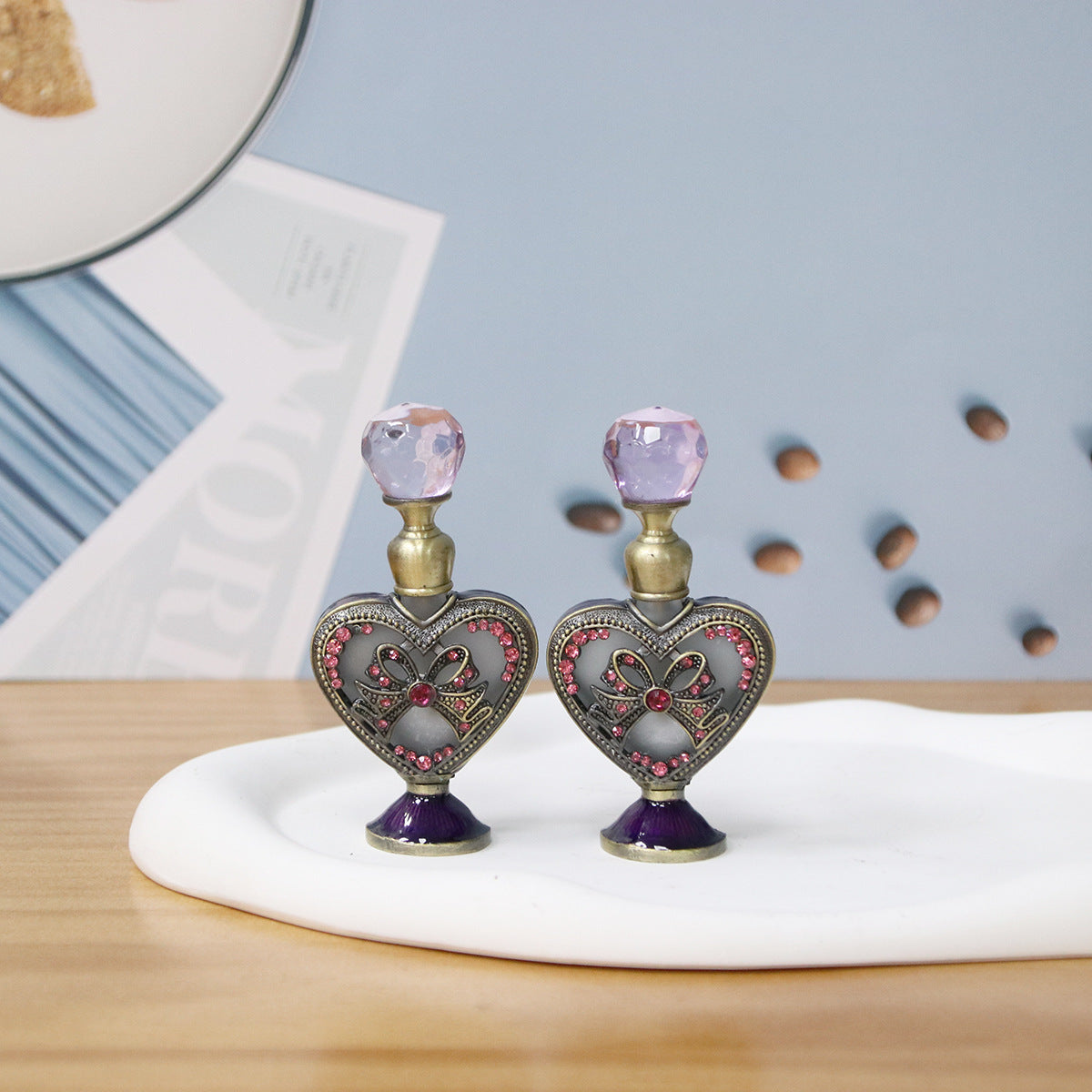 4ml Heart-shaped Hand-painted Bow Rhinestone Perfume Bottle