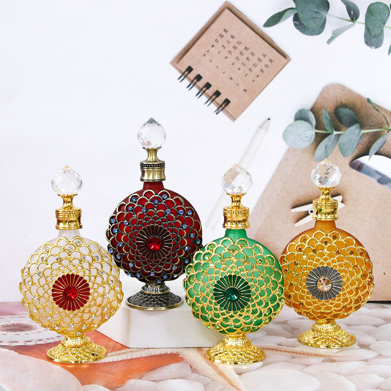 Middle East Style High-End Handcrafted Rhinestone-Embedded Painted Perfume and Essential Oil Bottle