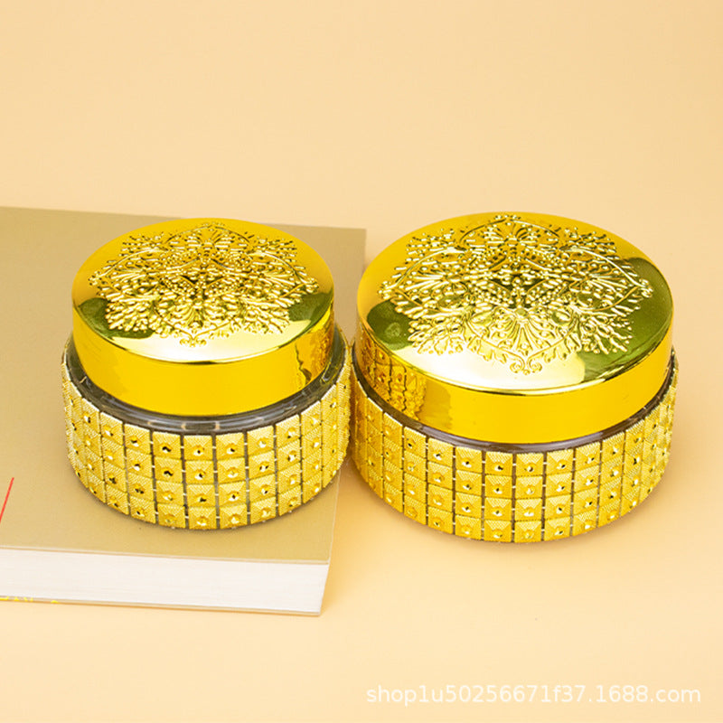 Rhinestone Decorated Flower Cap Saffron Bottle Cream Jar