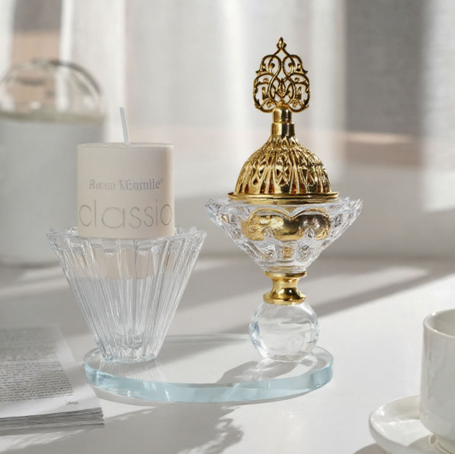 Small set of round mirror plate incense burner