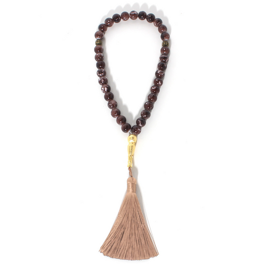 Muslim prayer beads with colored tassels, baked enamel, Islamic prayer beads