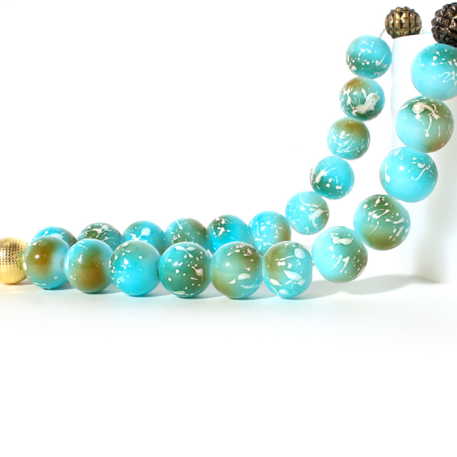 Muslim prayer beads with colored tassels, baked enamel, Islamic prayer beads