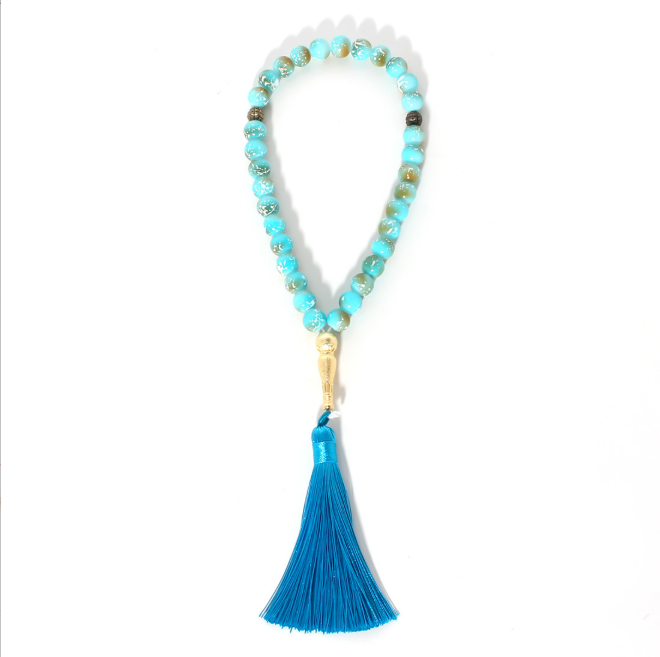 Muslim prayer beads with colored tassels, baked enamel, Islamic prayer beads