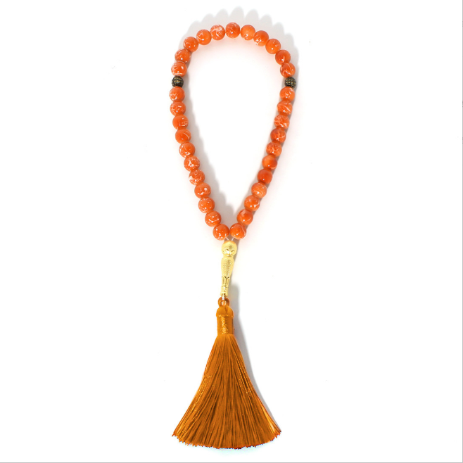 Muslim prayer beads with colored tassels, baked enamel, Islamic prayer beads